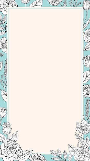 Vintage bloem social media verhaal frame, blauwe botanische vector