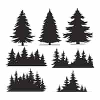 Gratis vector vintage bomen en bos silhouetten instellen