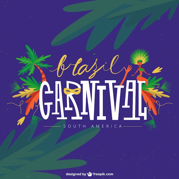 Gratis vector vintage brazilië carnaval met bladeren achtergrond