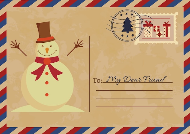 Gratis vector vintage briefkaart van kerstmis