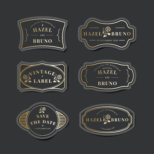 Vintage bruiloft uitnodiging label vector set