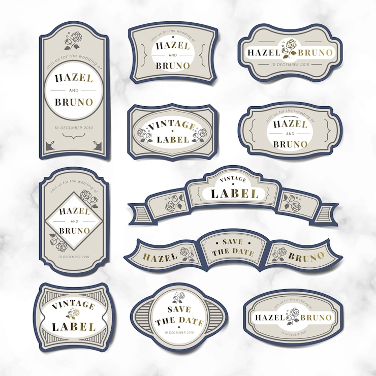 Gratis Vector vintage bruiloft uitnodiging label vector set