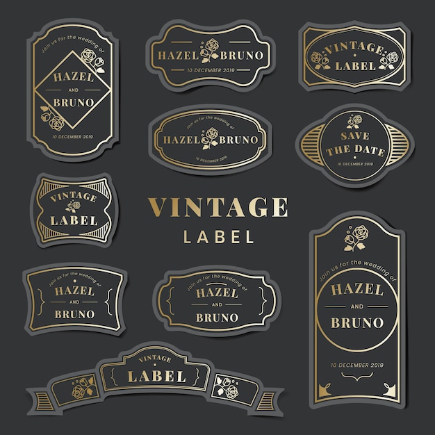 Gratis vector vintage bruiloft uitnodiging label vector set