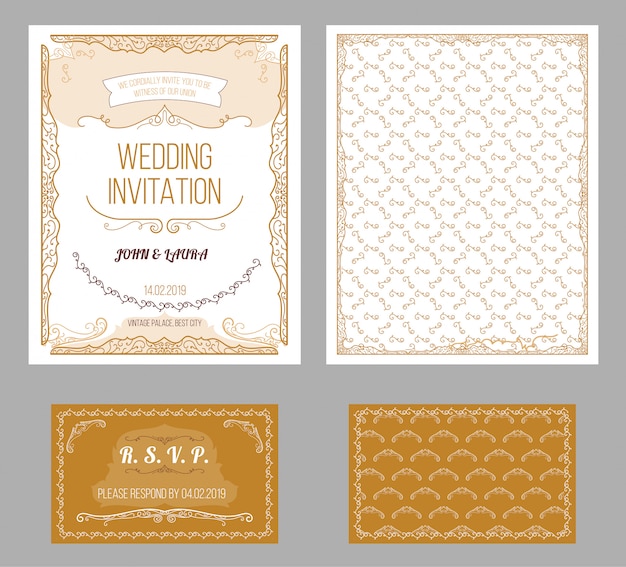 Vintage bruiloft uitnodigingskaarten instellen