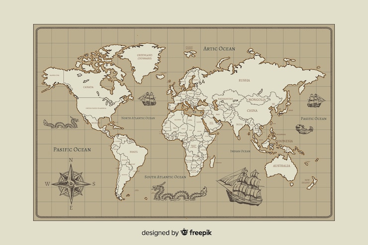 Gratis Vector vintage cartografie ontwerp van de wereldkaart