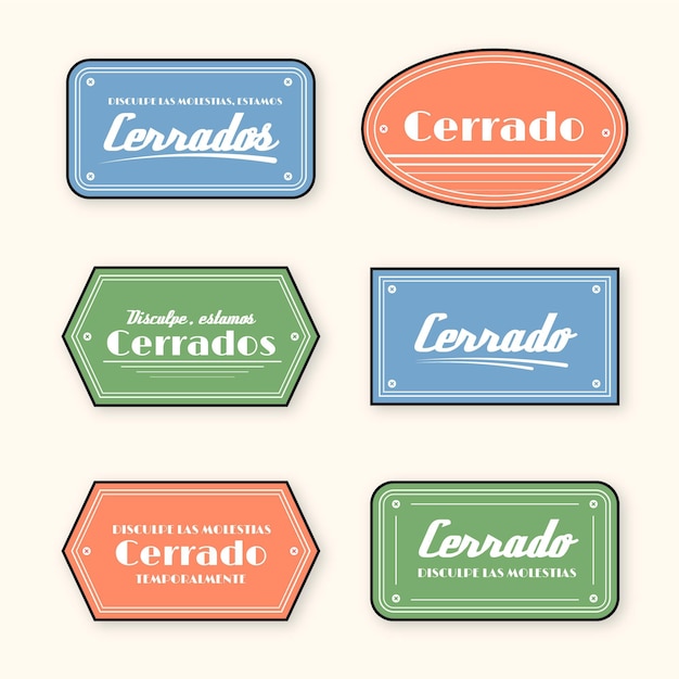 Gratis vector vintage cerrado-uithangbordcollectie