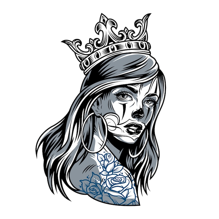 Gratis Vector vintage chicano meisje draagt kroon