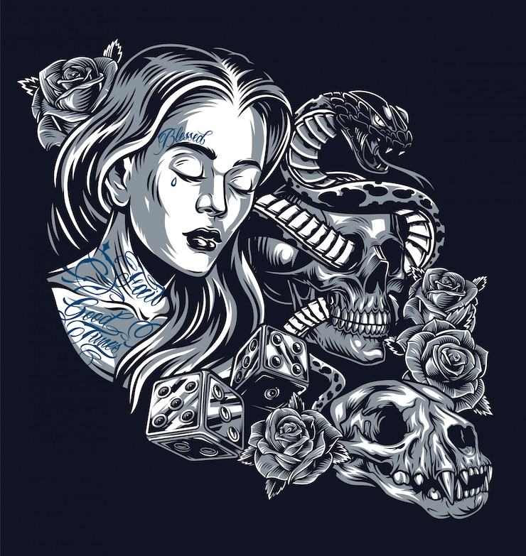 Gratis Vector vintage chicano stijl tattoo concept