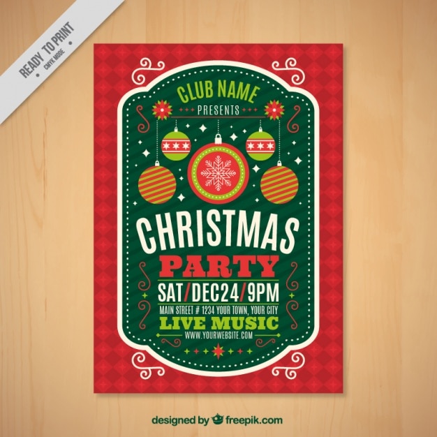 Gratis vector vintage christmas party brochure