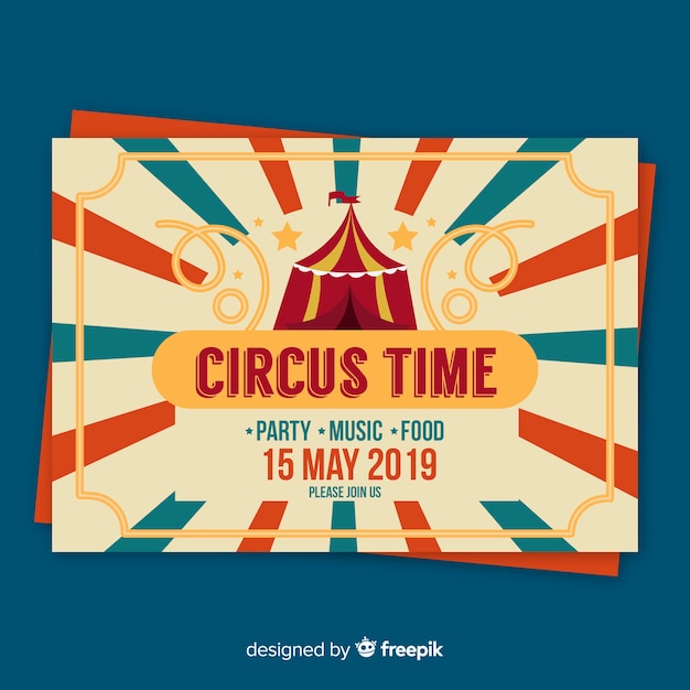 Gratis vector vintage circus partij uitnodiging kaartsjabloon