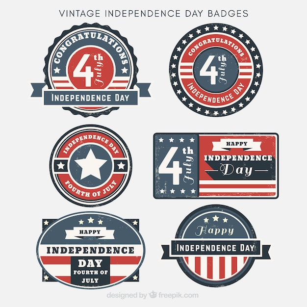 Gratis vector vintage collectie van de verenigde staten onafhankelijkheidsdag badges