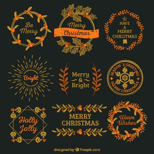 Gratis vector vintage collectie van gouden kerst stickers