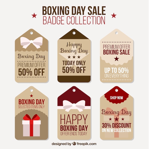 Gratis vector vintage collectie van verkoop labels voor boxing day