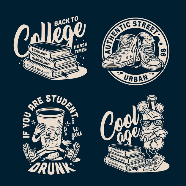 Vintage college emblemen set