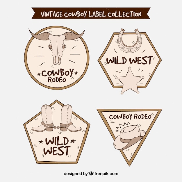 Gratis vector vintage cowboy label collectie