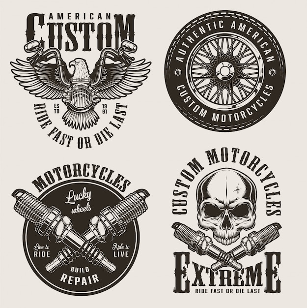 Gratis vector vintage custom motorfiets badges set