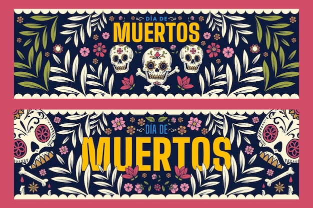 Vintage día de muertos banners