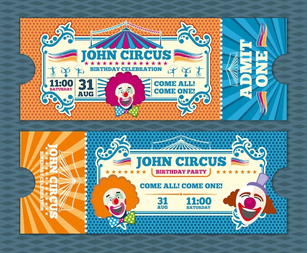 Vintage entree circus ticket vector sjabloon. circuscoupon, retro ticket circus, carnaval circus ticketvoorstelling, evenement circus ticket illustratie