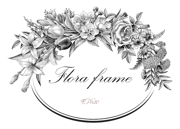 Gratis vector vintage flora frame hand tekenen gravure stijl