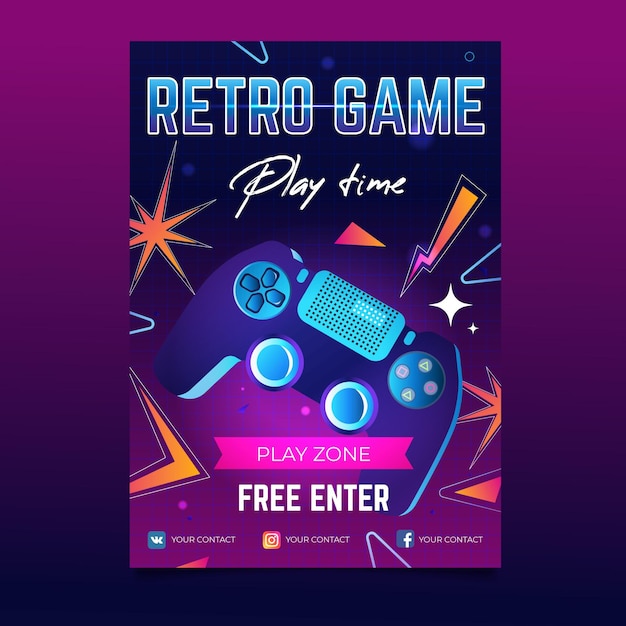 Gratis vector vintage gaming poster sjabloon