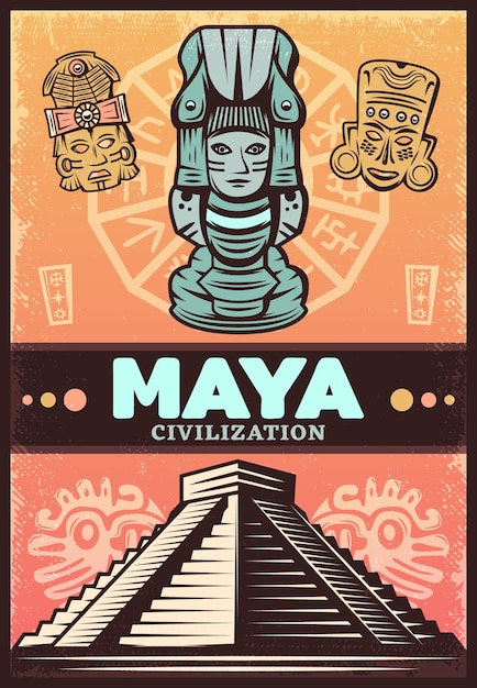 Vintage gekleurde oude maya-poster