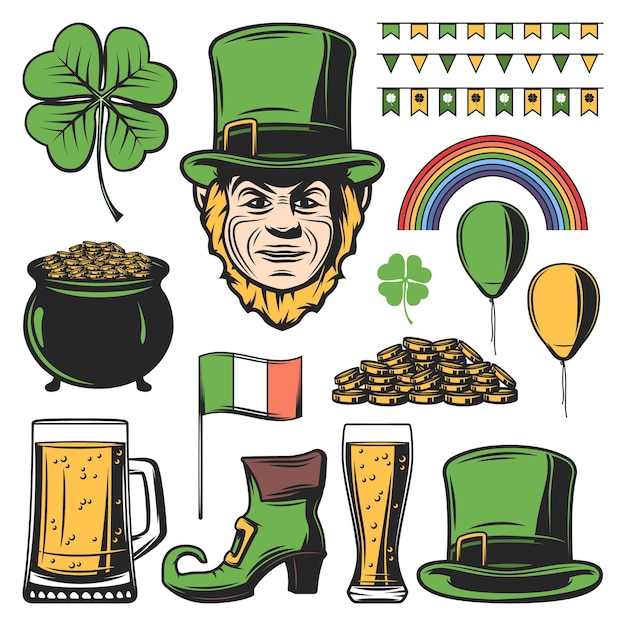 Gratis vector vintage gekleurde saint patricks day set