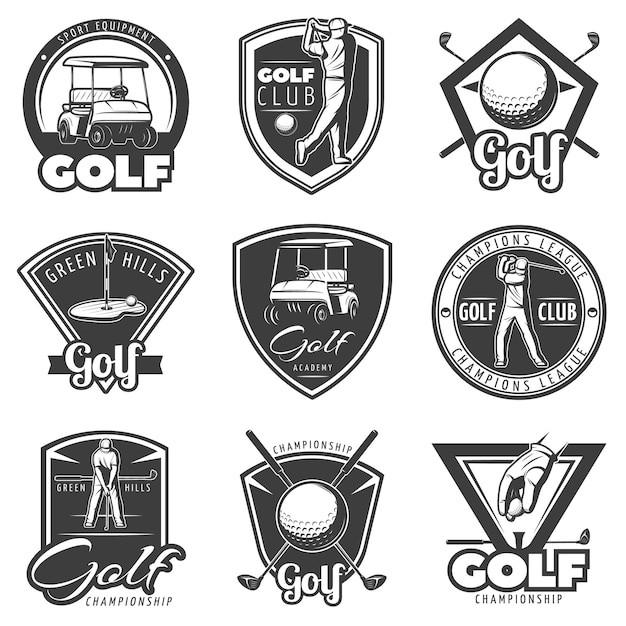 Vintage golf badges instellen