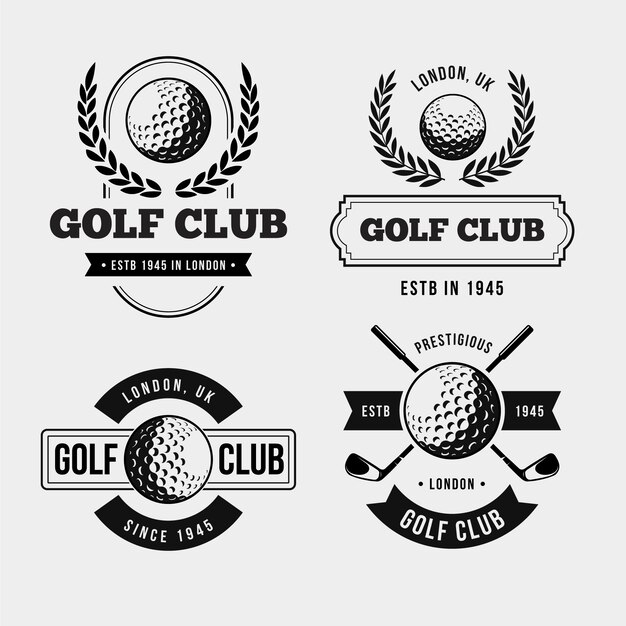 Vintage golflogo-collectie in zwart-wit
