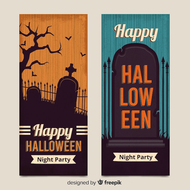 Vintage halloween graf steen banners