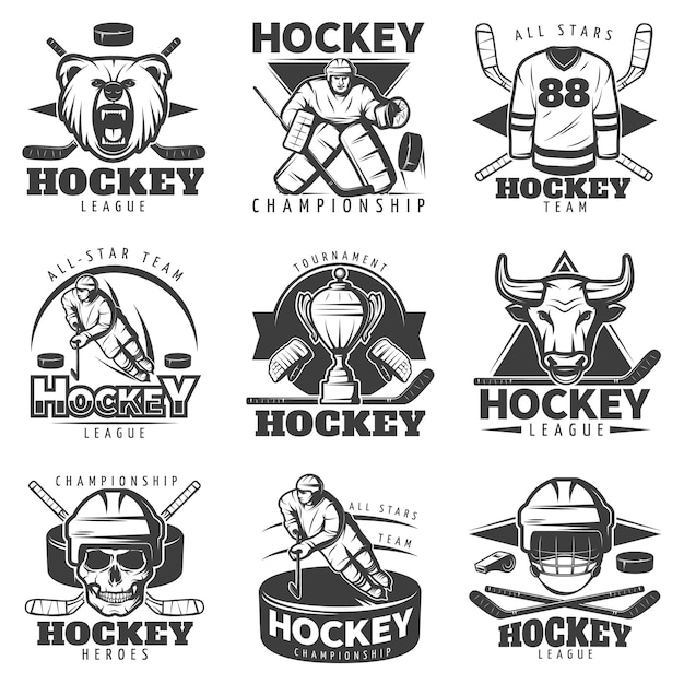 Gratis vector vintage hockey etiketten instellen