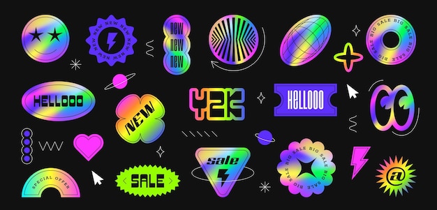 Gratis vector vintage holografische gradiënt verkoop en korting y2k stickers