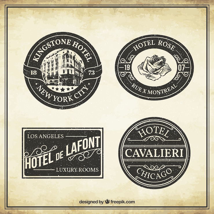 Gratis Vector vintage hotel collectie labels