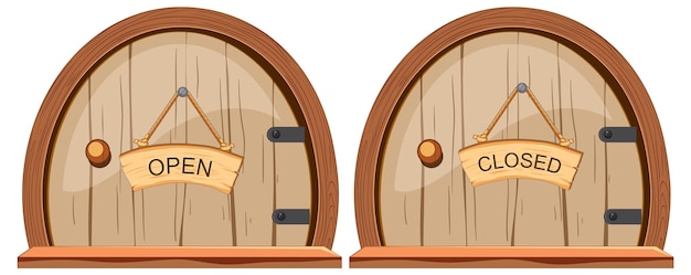 Gratis vector vintage houten deuren met open en gesloten borden