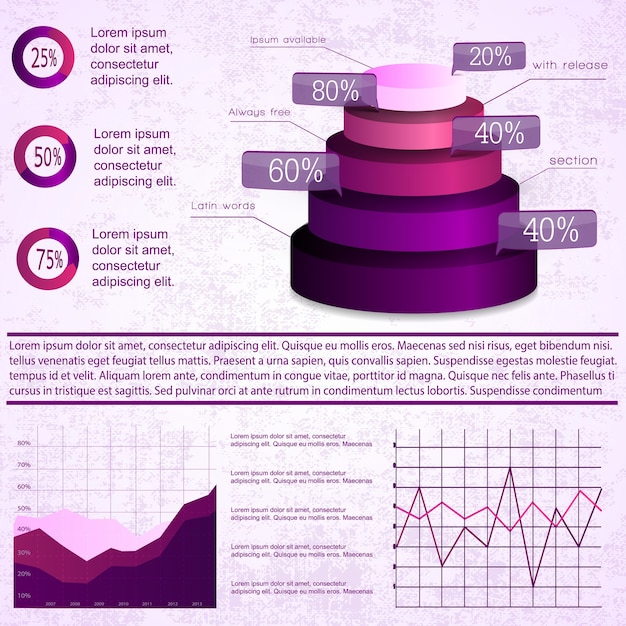 Gratis vector vintage infographics set met zakelijke diagrammen en grafieken