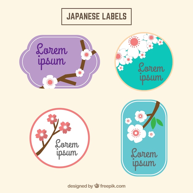 Gratis vector vintage japanse labels met kersenbloesem