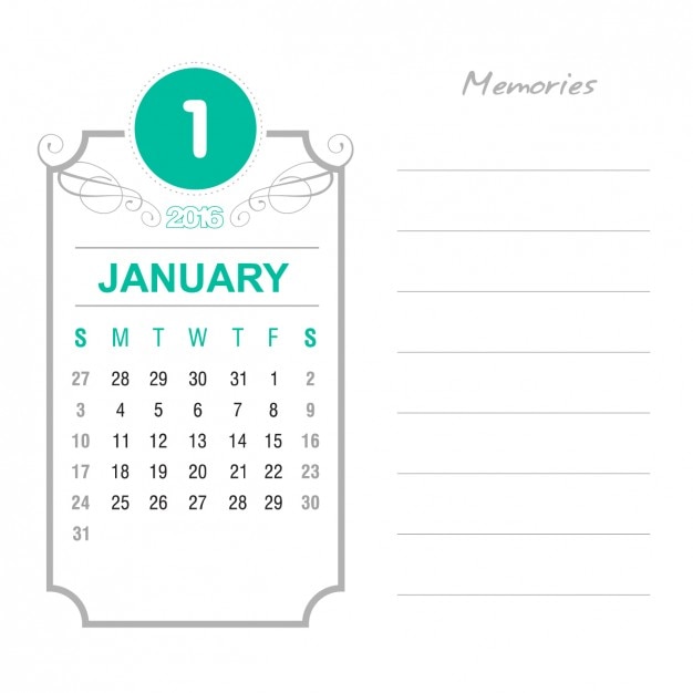 Gratis vector vintage kalender januari 2016