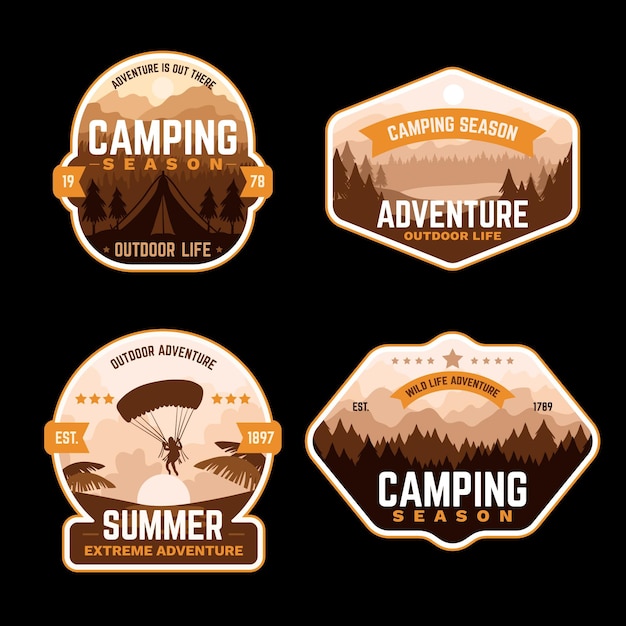 Gratis vector vintage kampeer- en avonturenbadges