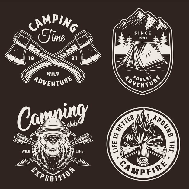 Vintage kampeerseizoenbadges