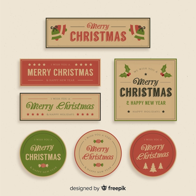 Gratis vector vintage kerst badge collectie