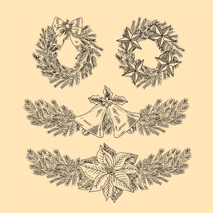 Gratis Vector vintage kerst bloem & krans collectie