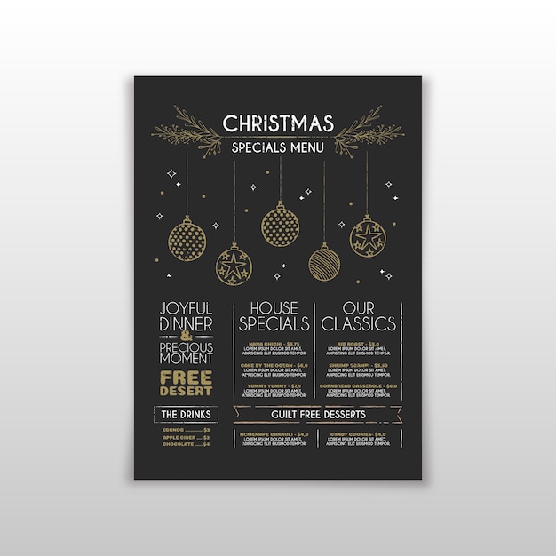 Gratis vector vintage kerst menusjabloon