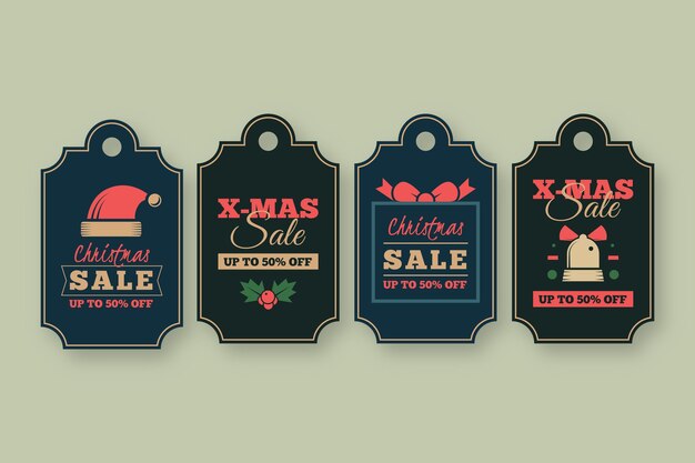 Gratis vector vintage kerst verkoop tag-collectie