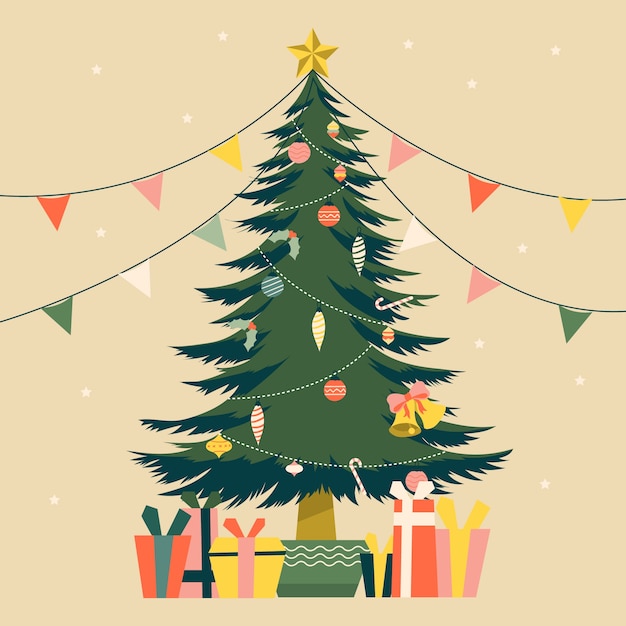 Gratis vector vintage kerstboom illustratie