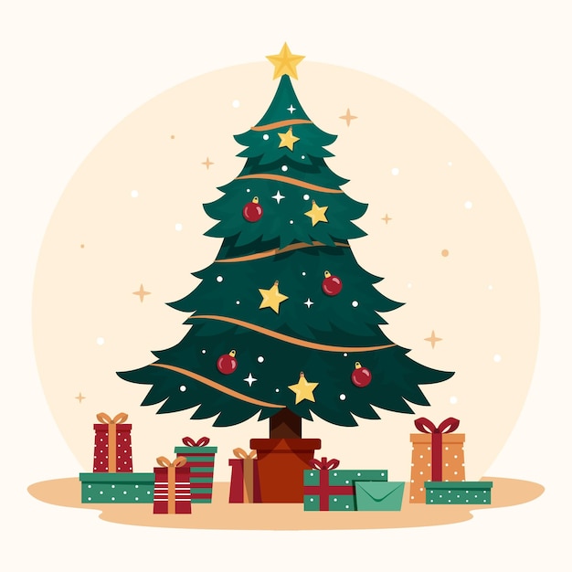 Gratis vector vintage kerstboom met geschenken