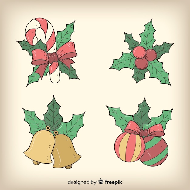 Gratis vector vintage kerstdecoratie-collectie