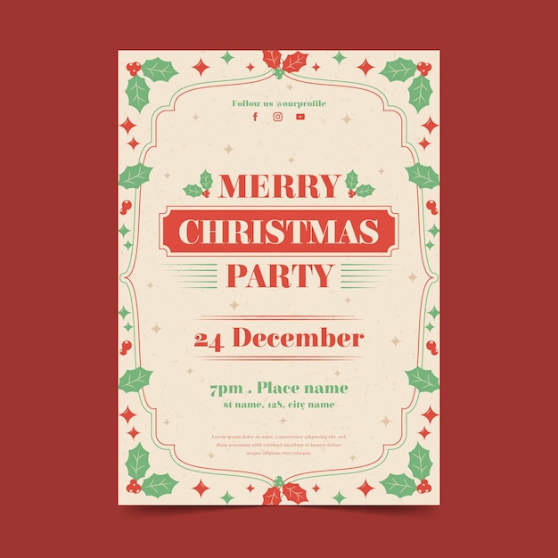 Vintage kerstfeest poster sjabloon