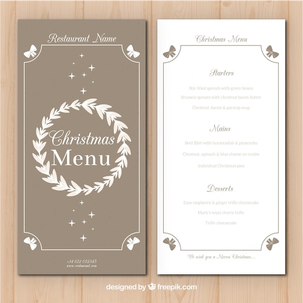 Gratis vector vintage kerstmenu met bloemenkrans