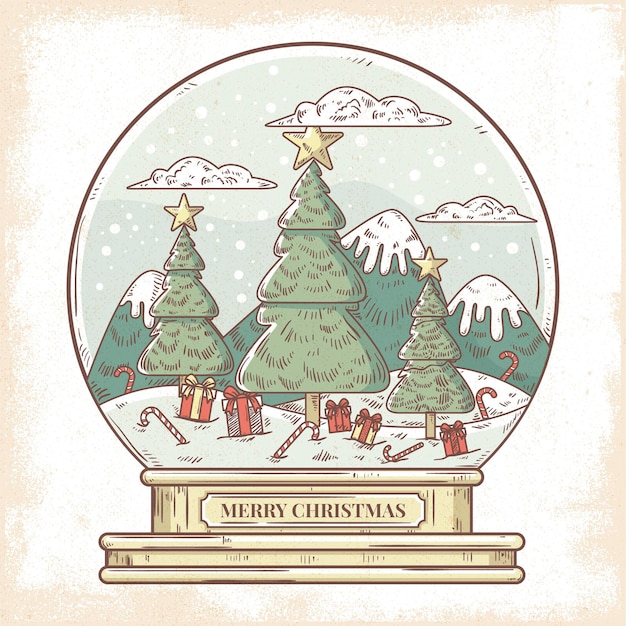 Gratis vector vintage kerstmissneeuwbalbol