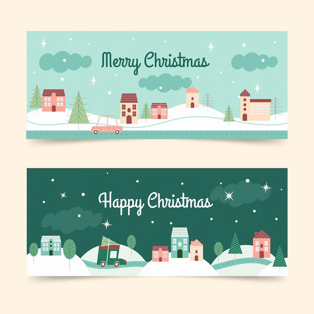 Vintage kerststad banners