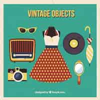 Gratis vector vintage kleding en accessoires in plat design